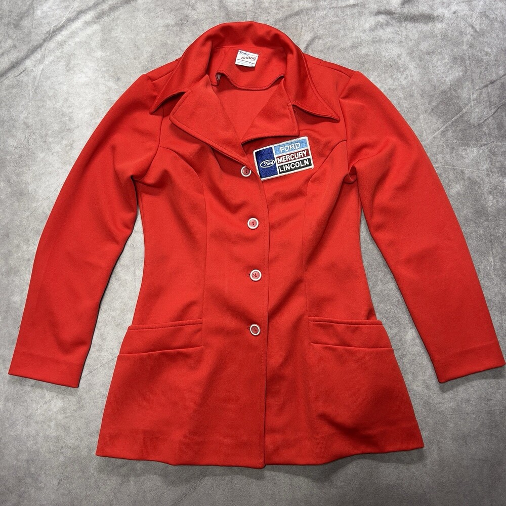 Vintage Lady Unitog Jacket Womens S Red Ford Mercury Lincoln Dealership Patch